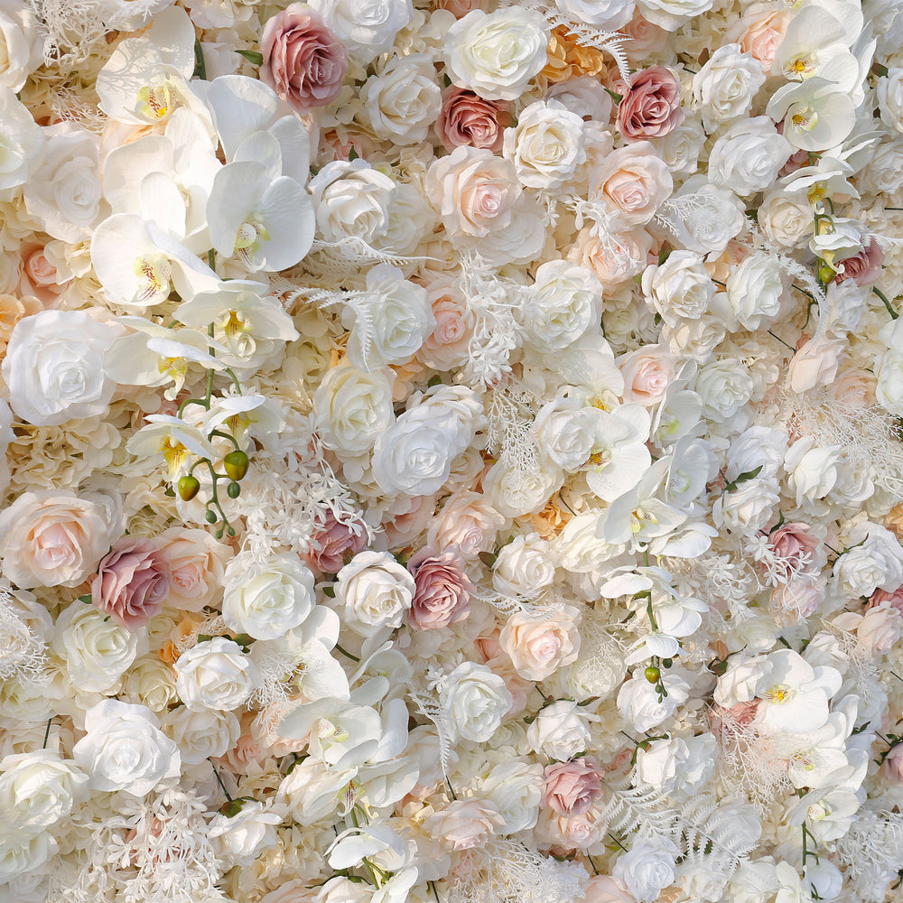Atlasflowerswall 5D Champagne White Rose Fabric Flower Wall Backdrop for Event Party Decor