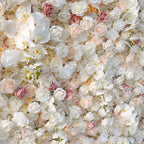 Atlasflowerswall 5D Champagne White Rose Fabric Flower Wall Backdrop for Event Party Decor