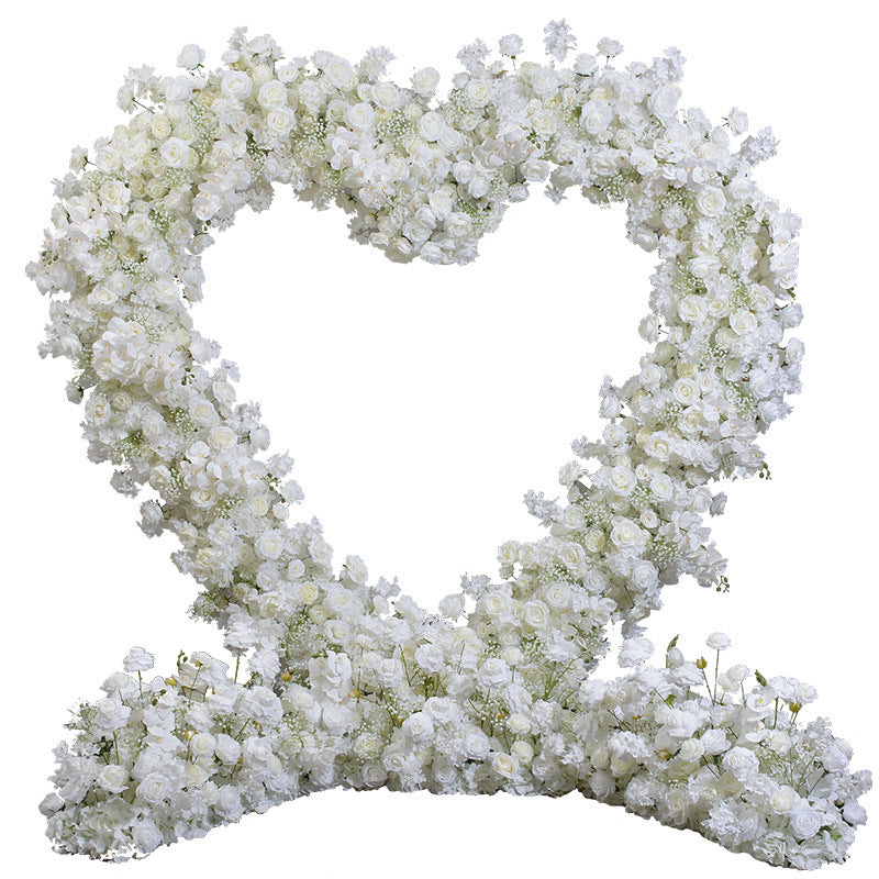 Atlasflowerswall 8x8ft 5D Heart Shaped White Roses Floral Fabric Backdrop Proposal Wedding Party Decor