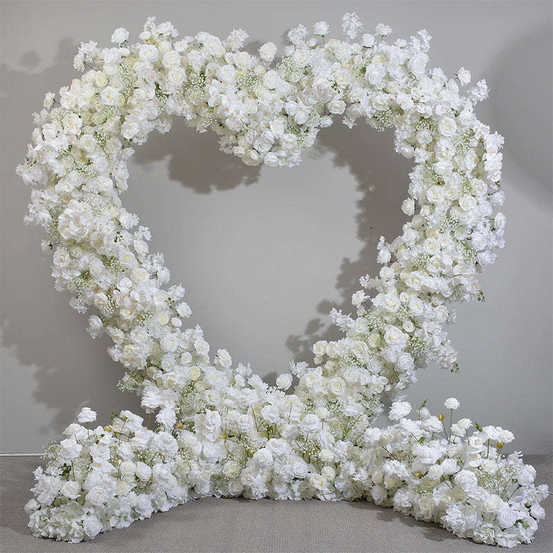 Atlasflowerswall 8x8ft 5D Heart Shaped White Roses Floral Fabric Backdrop Proposal Wedding Party Decor