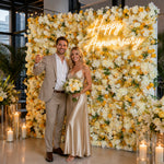 5D Luxury White & Yellow Rose Flower Wall Backdrop