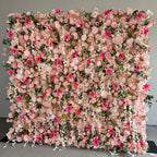 Atlasflowerswall 5D Pink Fabric Rolling Up Curtain Floral Backdrop For Wedding Party Decor