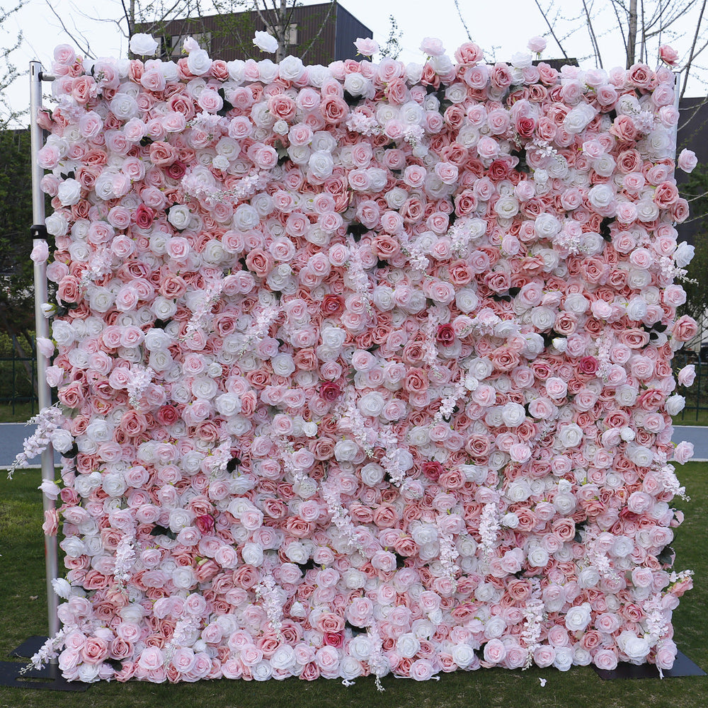 Atlasflowerswall 5D Pink Fabric Rolling Up Curtain Floral Wall Backdrop Wedding Party Proposal Decor