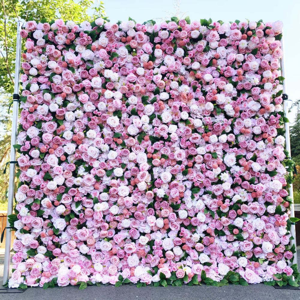Atlasflowerswall 5D Pink Rose Artificial Flower Wall Backdrop for Wedding & Event Decorv