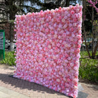 Atlasflowerswall 5D Pink Rose Artificial Flower Wall Backdrop for Wedding & Event Decor