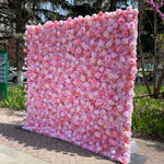 Atlasflowerswall 5D Pink Rose Artificial Flower Wall Backdrop for Wedding & Event Decor