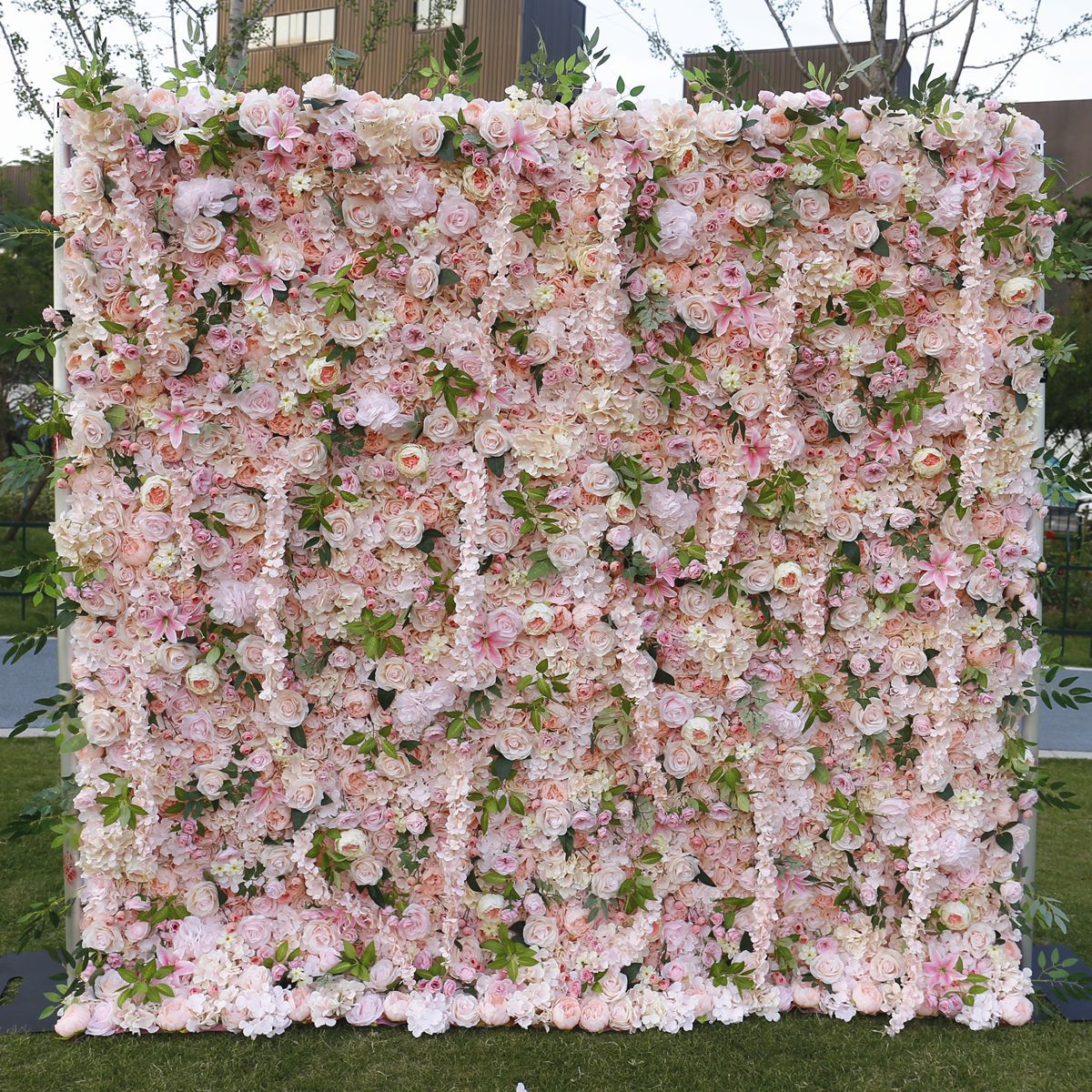 Atlasflowerswall 5D Pink Rose Fabric Roll-Up Flower Wall Backdrop for Wedding & Event Decor