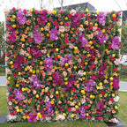 Atlasflowerswall 5D Premium Mixed Flower Wall Backdrop – Purple Orchids, Red & Yellow Roses