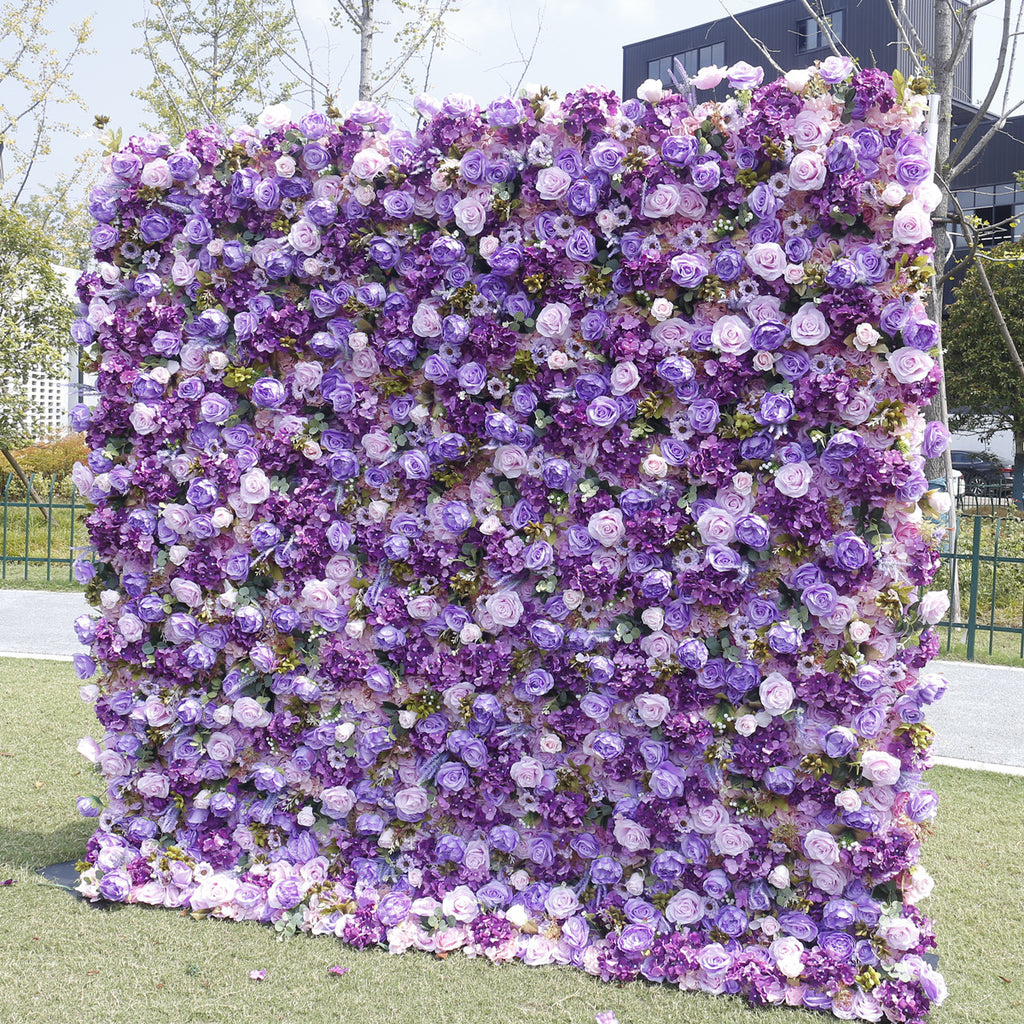 Atlasflowerswall 5D Purple Rose and Hydrangea Flower Wall Recessed Wedding Party Decoration Background