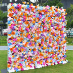 5D Rainbow Color Artificial Flower Wall Backdrop with Mixed Flowers Party & Photo Booth Decor