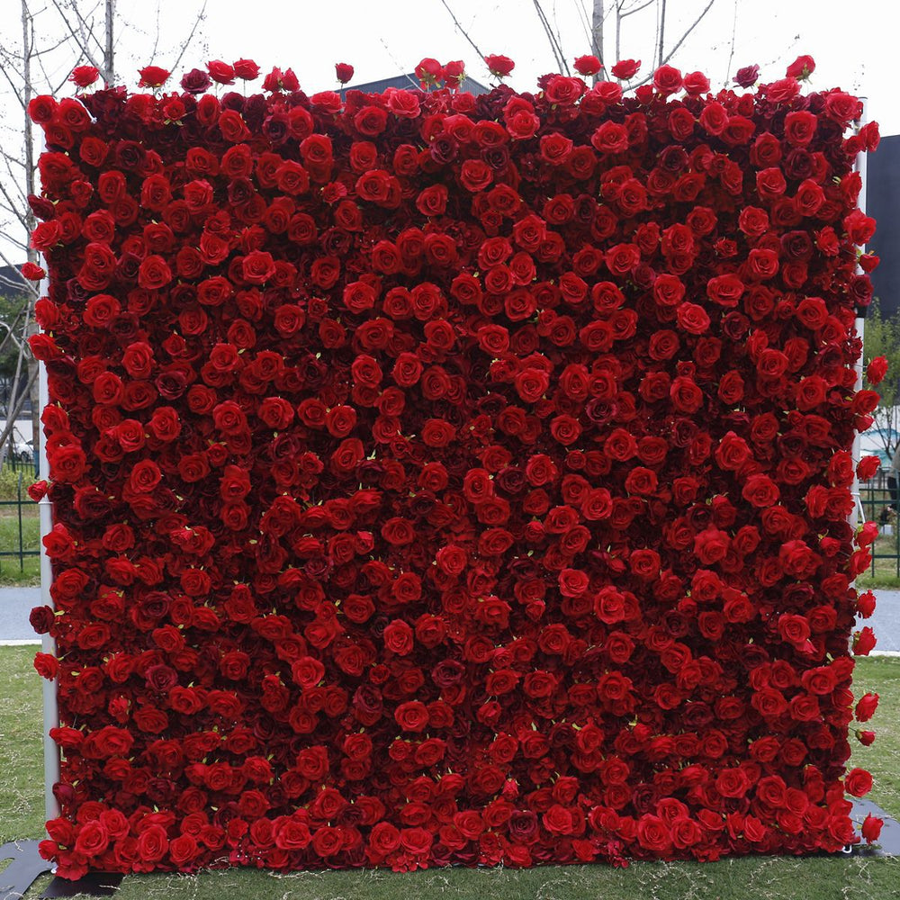 Atlasflowerswall 5D Silk Red Rose Roller Blind Flower Wall for Wedding Party Decor