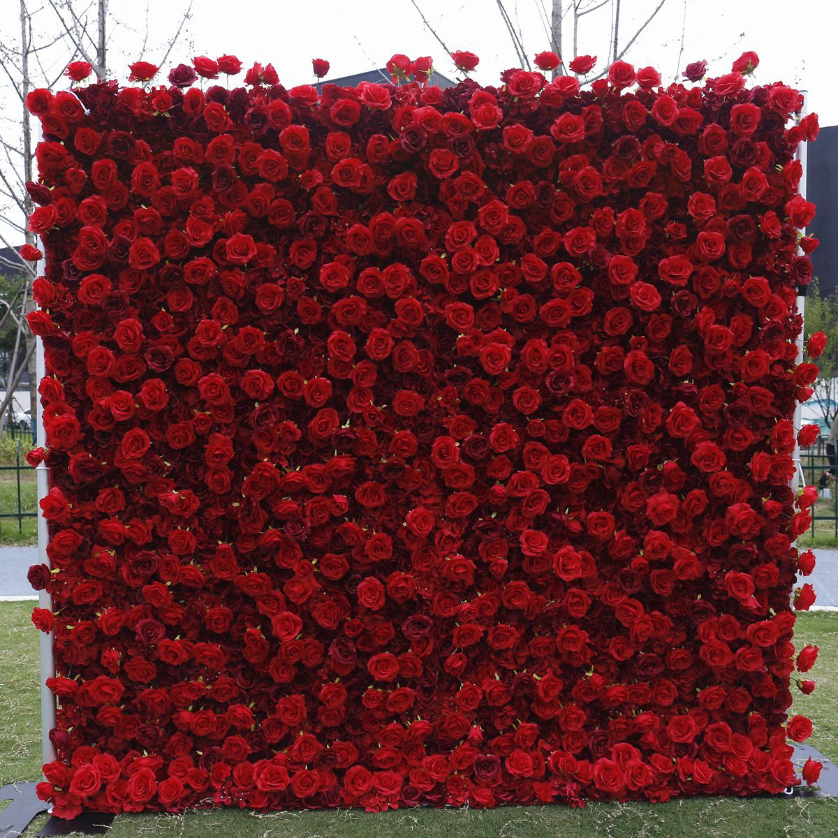 Atlasflowerswall 5D Silk Red Rose Roller Blind Flower Wall for Wedding Party Decor