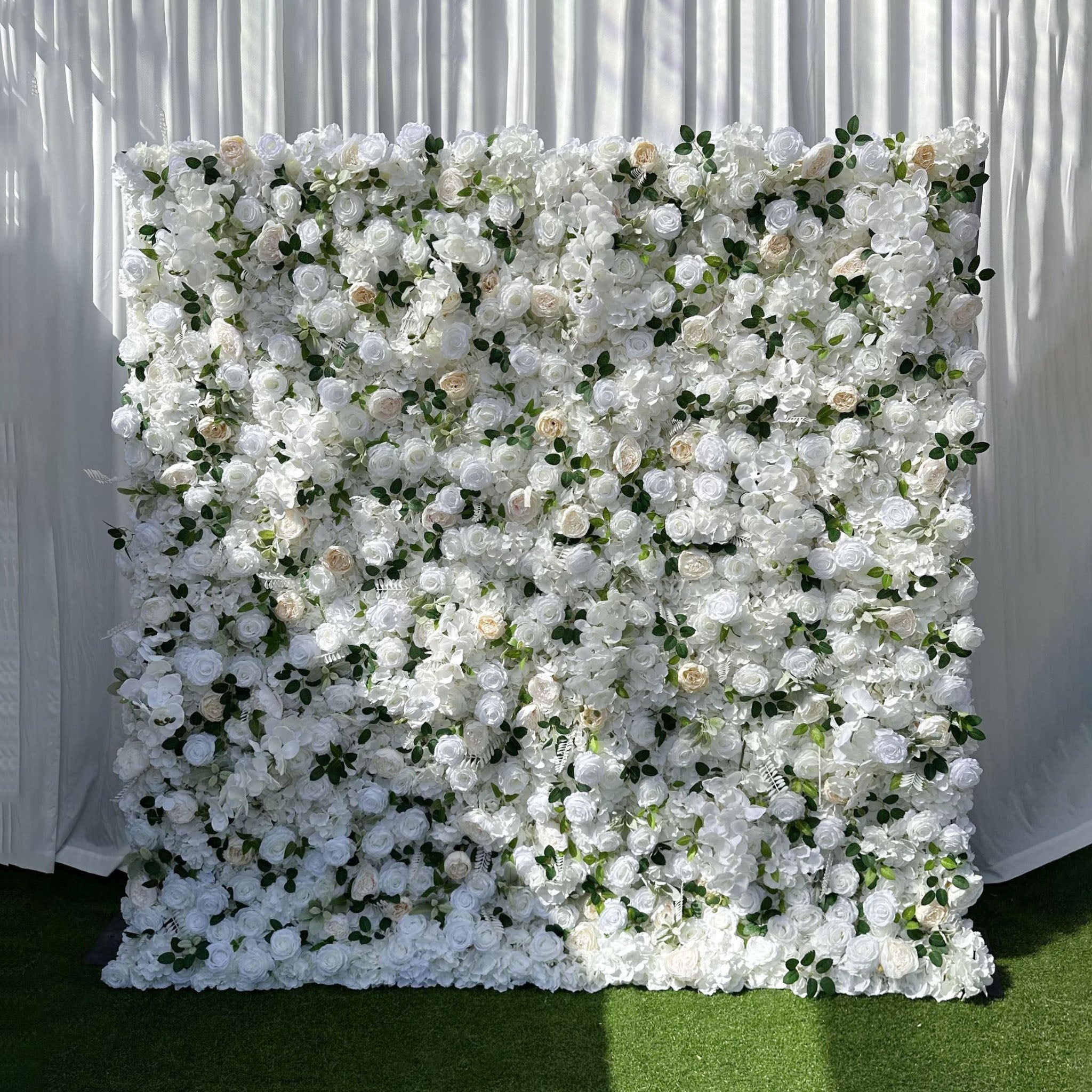 Atlasflowerswall 5D White & Champagne Rose Artificial Flower Wall Wedding Backdrop