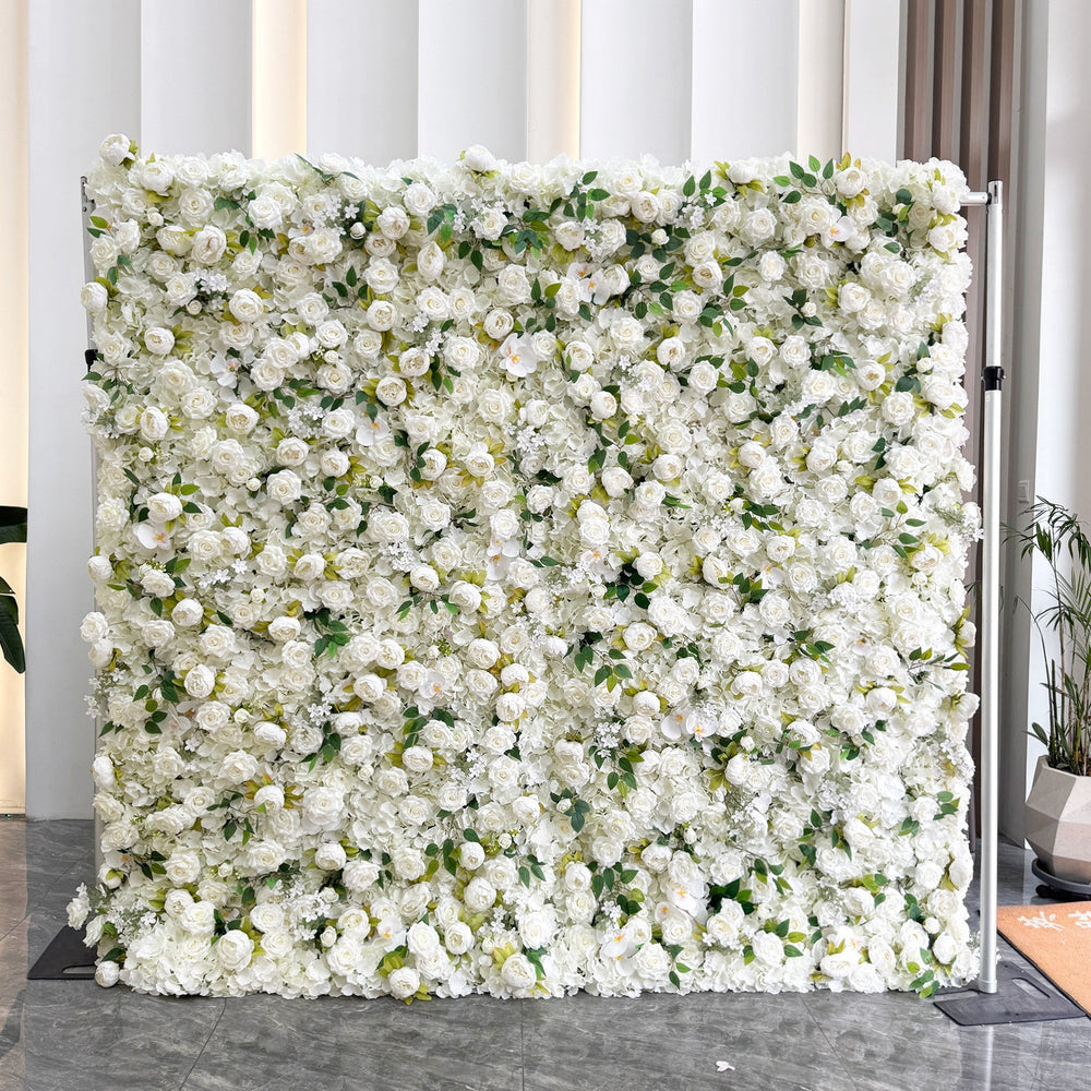 Atlasflowerswall 5D White Rose and Peony Roller Blind Flower Wall Backdrop for Wedding Party Decor