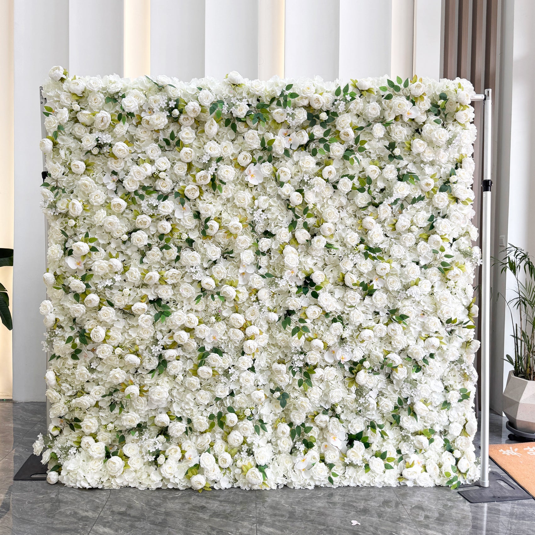 Atlasflowerswall 5D White Rose and Peony Roller Blind Flower Wall Wedding Party Backdrop Decoration