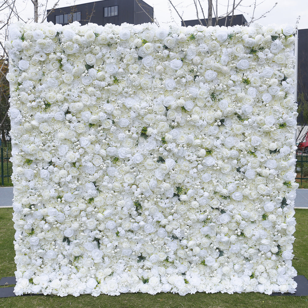 Atlasflowerswall 5D White Rose Flower Wall Backdrop for Photo Booth and Event Decor