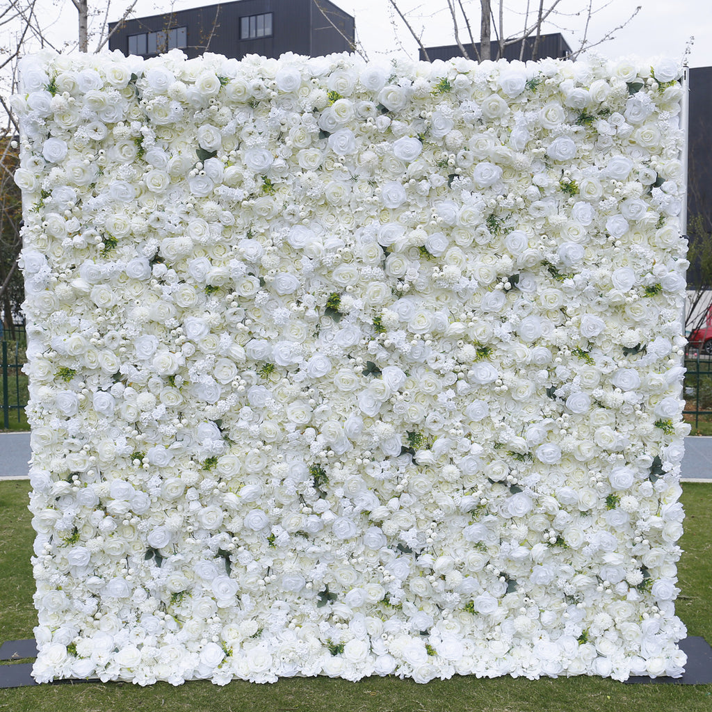 Atlasflowerswall 5D White Rose Flower Wall Backdrop for Photo Booth and Event Decor