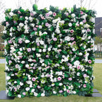 Atlasflowerswall 5D White Rose & Green Leaf Artificial Flower Wall – Birthday Party Backdrop Decor