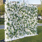 5D White Rose Green Leaf Flower Wall Backdrop for Event & Party Decoration