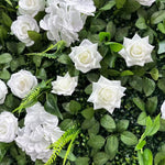 Atlasflowerswall 5D White Rose & Greenery Artificial Fabric Flower Wall Backdrop for Wedding Photo Booth