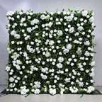 Atlasflowerswall 5D White Rose & Greenery Artificial Fabric Flower Wall Backdrop for Wedding Photo Booth