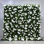 Atlasflowerswall 5D White Rose & Greenery Artificial Fabric Flower Wall Backdrop for Wedding Photo Booth