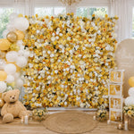 5D Yellow Rose Rolling Up Curtain Flower Wall Backdrop, Perfect Wedding Party Decoration