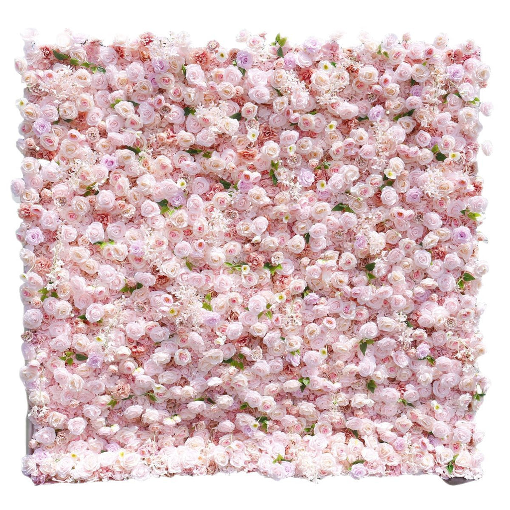 Atlasflowerswall 8ft*8ft Pink Rose Fabric Artificial Rolling Up Curtain Flower Wall