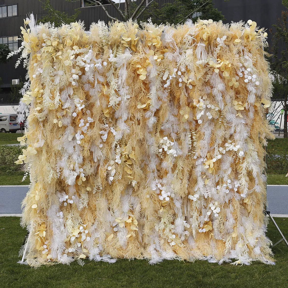 Atlasflowerswall 8x8FT Luxury Pampas Grass Wall Backdrop with Artificial Greenery for Wedding & Event Decor