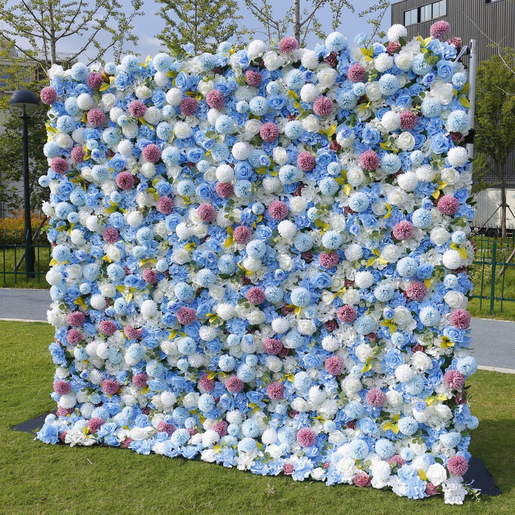 Atlasflowerswall 3D Blue Rose Flower Wall Backdrop for Event Party Decoration