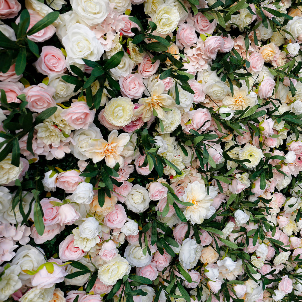 Atlasflowerswall Luxury 5D Blush Pink & Ivory Rose Artificial Flower Wall Backdrop Wedding Party Decor