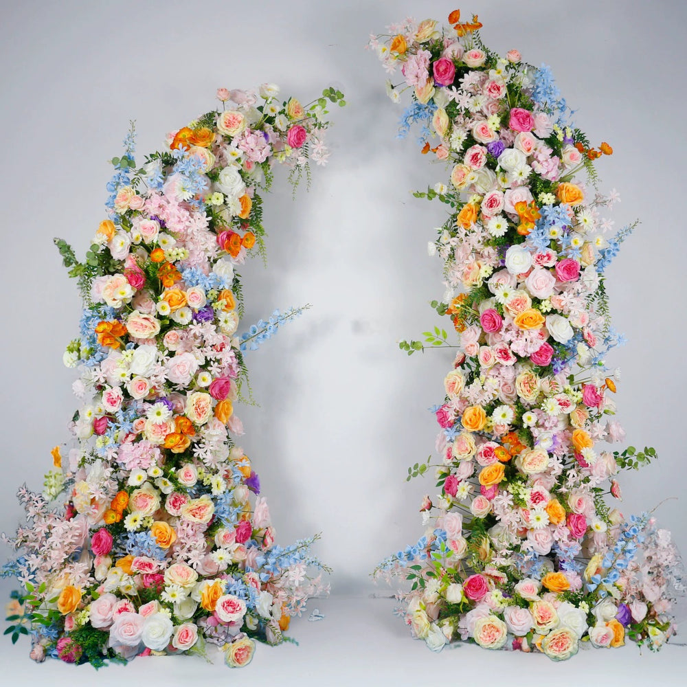 Atlasflowerswall Colorful Artificial Flower Arch & Pillar Set with Frame for Wedding Party Backdrop Decor