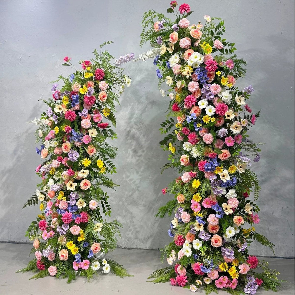 Atlasflowerswall Colorful Wildflower Artificial Flower Horn Arch Backdrop for Wedding Ceremony Decor