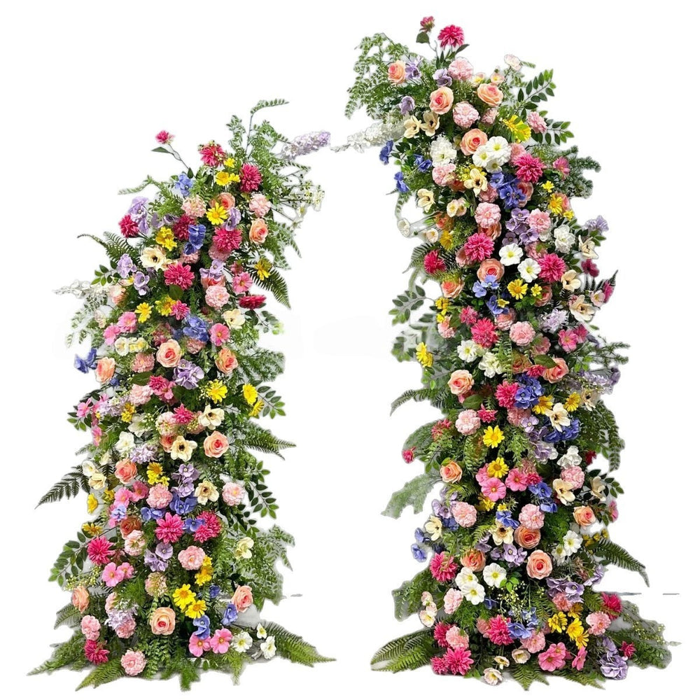 Atlasflowerswall Colorful Wildflower Artificial Flower Horn Arch Backdrop for Wedding Ceremony Decor