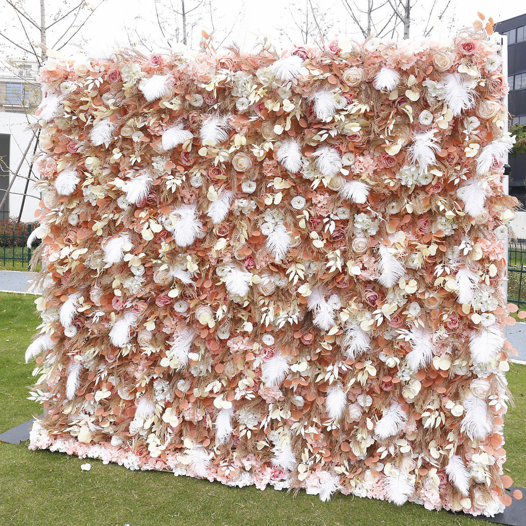 Atlasflowerswall 5D Frost Feather Fabric Floral Wall Background Wall for Online Photos and Wedding Decoration