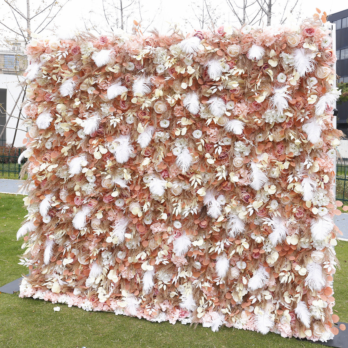 Atlasflowerswall 5D Frost Feather Fabric Floral Wall Background Wall for Online Photos and Wedding Decoration