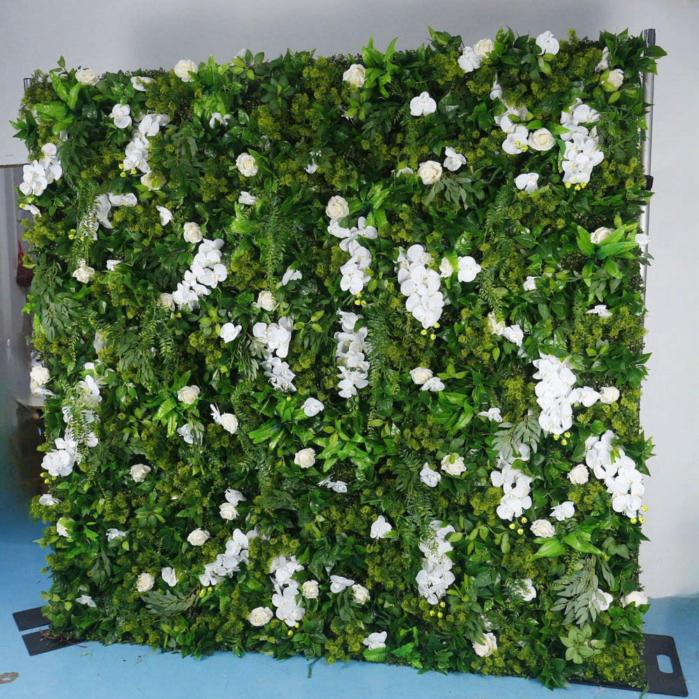 Atlasflowerswall 5D Greenery Artificial Flower Wall Backdrop with Roses & Orchids for Parties & Birthdays