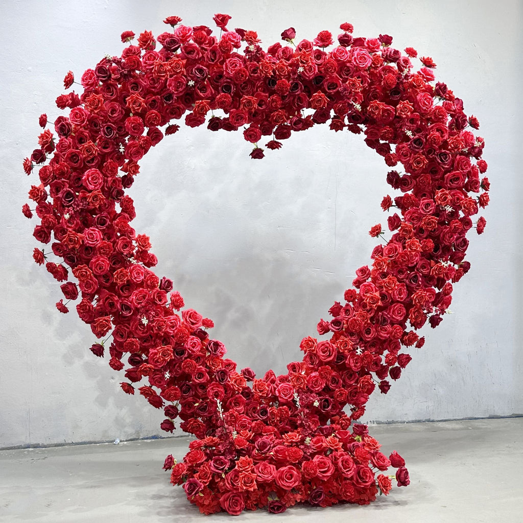 Atlasflowerswall 8x8ft Heart Shaped Red Roses Floral Arch Set Proposal Wedding Party Decor