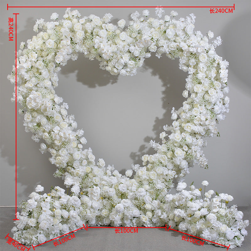 Atlasflowerswall 8x8ft 5D Heart Shaped White Roses Floral Fabric Backdrop Proposal Wedding Party Decor