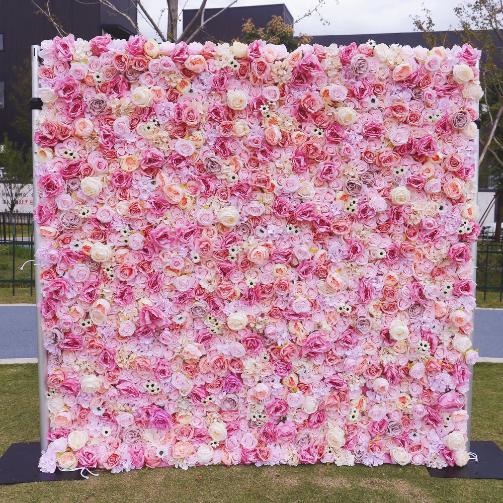 Atlasflowerswall Luxury 3D Blush Pink Rose Mixed Flower Wall Backdrop for Wedding & Event Decor