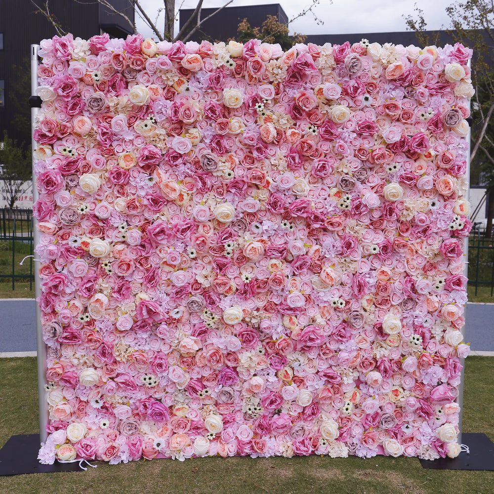 Atlasflowerswall Luxury 3D Blush Pink Rose Mixed Flower Wall Backdrop for Wedding & Event Decor