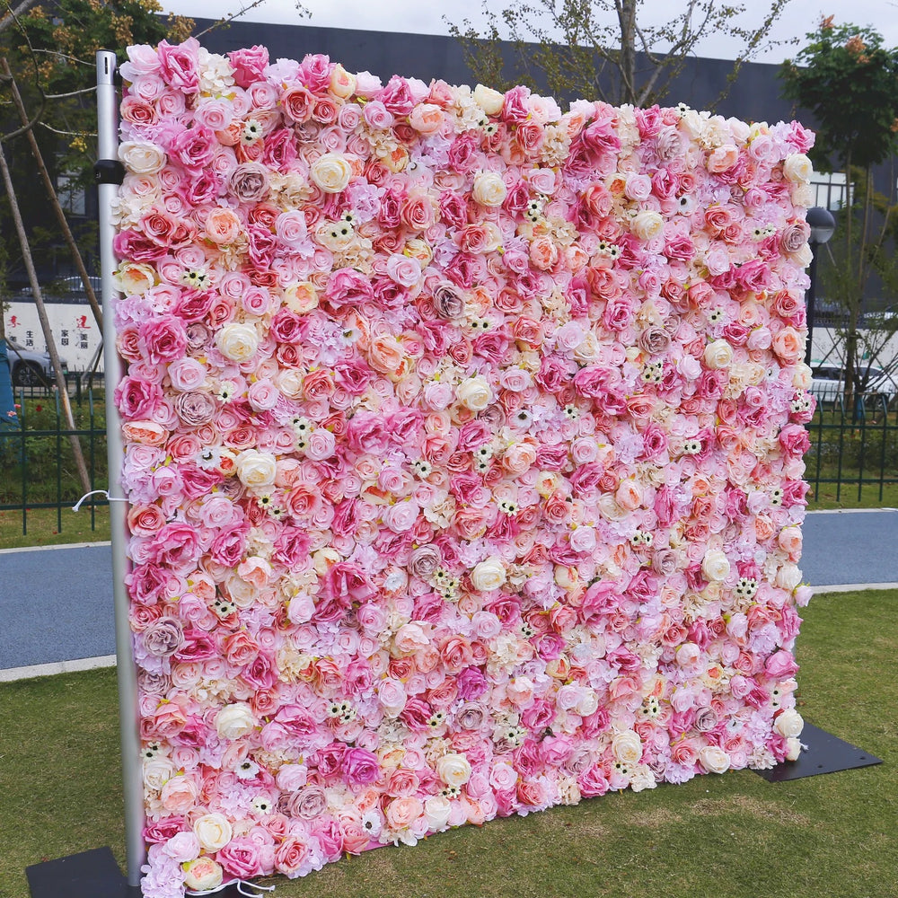 Atlasflowerswall Luxury 3D Blush Pink Rose Mixed Flower Wall Backdrop for Wedding & Event Decor
