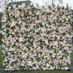 Atlasflowerswall Luxury 5D Blush Pink & Ivory Rose Artificial Flower Wall Backdrop Wedding Party Decor