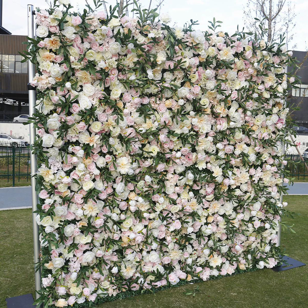 Atlasflowerswall Luxury 5D Blush Pink & Ivory Rose Artificial Flower Wall Backdrop Wedding Party Decor