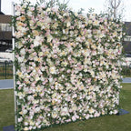 Atlasflowerswall Luxury 5D Blush Pink & Ivory Rose Artificial Flower Wall Backdrop Wedding Party Decor