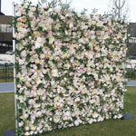 Atlasflowerswall Luxury 5D Blush Pink & Ivory Rose Artificial Flower Wall Backdrop Wedding Party Decor