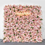 Atlasflowerswall 3D Pink Fabric Backed Artificial Flower Wall Backdrop for Wedding and Events