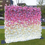 Atlasflowerswall 3D Pink Gradient Rose Roller Curtain Flower Wall Wedding Event Background Decoration