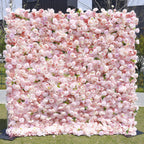 Atlasflowerswall 8ft*8ft Pink Rose Fabric Artificial Rolling Up Curtain Flower Wall