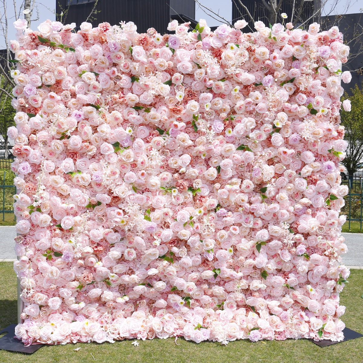 Atlasflowerswall 8ft*8ft Pink Rose Fabric Artificial Rolling Up Curtain Flower Wall